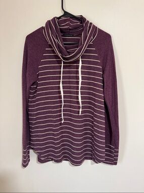Staccato Plum Striped Cowl Neck Sweater with Cream Drawstrings